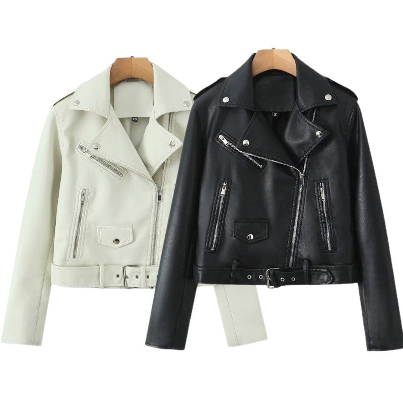 Kurtka damska Biker z asymetrycznym zapięciem i regulowanym paskiem | L&V - 3 - Livia-Moda