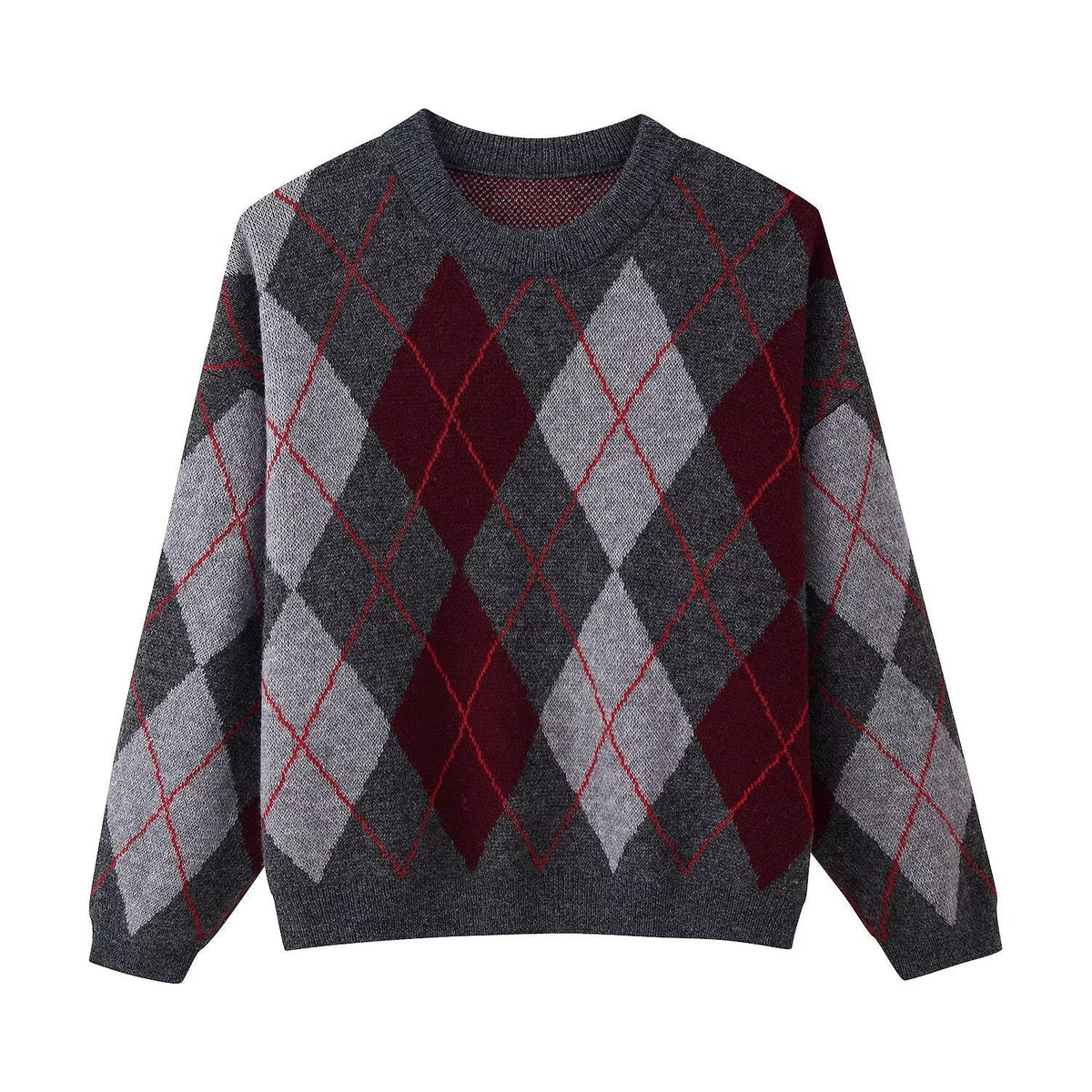 Pullover damski z wyrazistym wzorem w romby | L&V - 1 - Livia-Moda