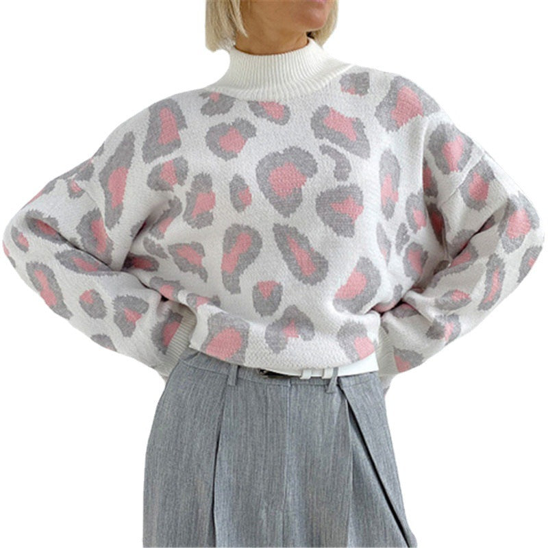 Pullover Damski Oversize z Wysokim Golfem i Modnym Wzorem | L&V - 5 - Livia-Moda