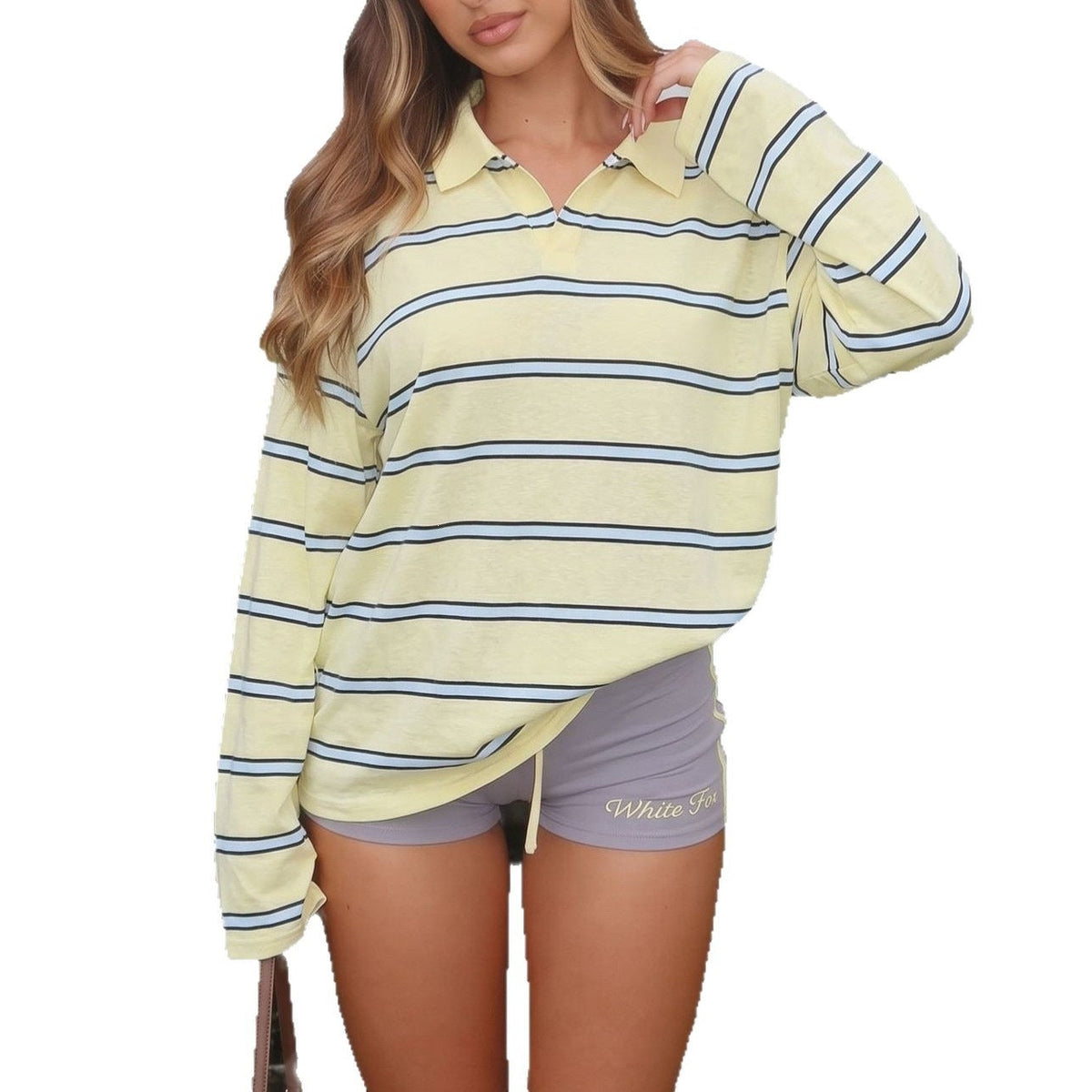 Bluzka Damska Oversize z Długim Rękawem i Kołnierzykiem | L&V - 5 - Livia-Moda