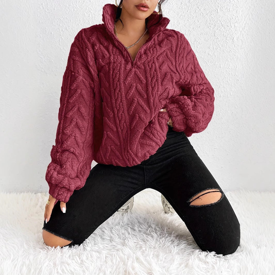 Damski Pullover z Wysokim Kołnierzem i Warkoczem | L&V - 1 - Livia-Moda