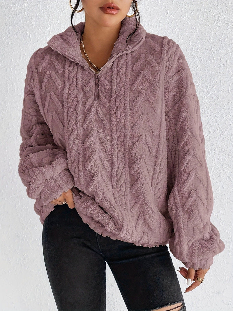 Damski Pullover z Wysokim Kołnierzem i Warkoczem | L&V - 2 - Livia-Moda