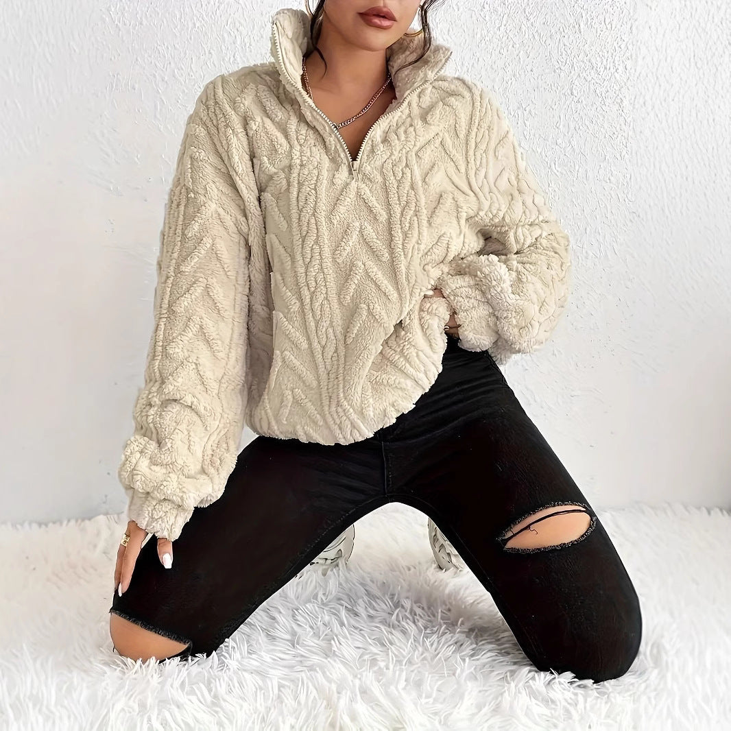 Damski Pullover z Wysokim Kołnierzem i Warkoczem | L&V - 3 - Livia-Moda
