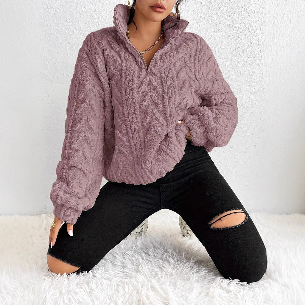 Damski Pullover z Wysokim Kołnierzem i Warkoczem | L&V - 4 - Livia-Moda