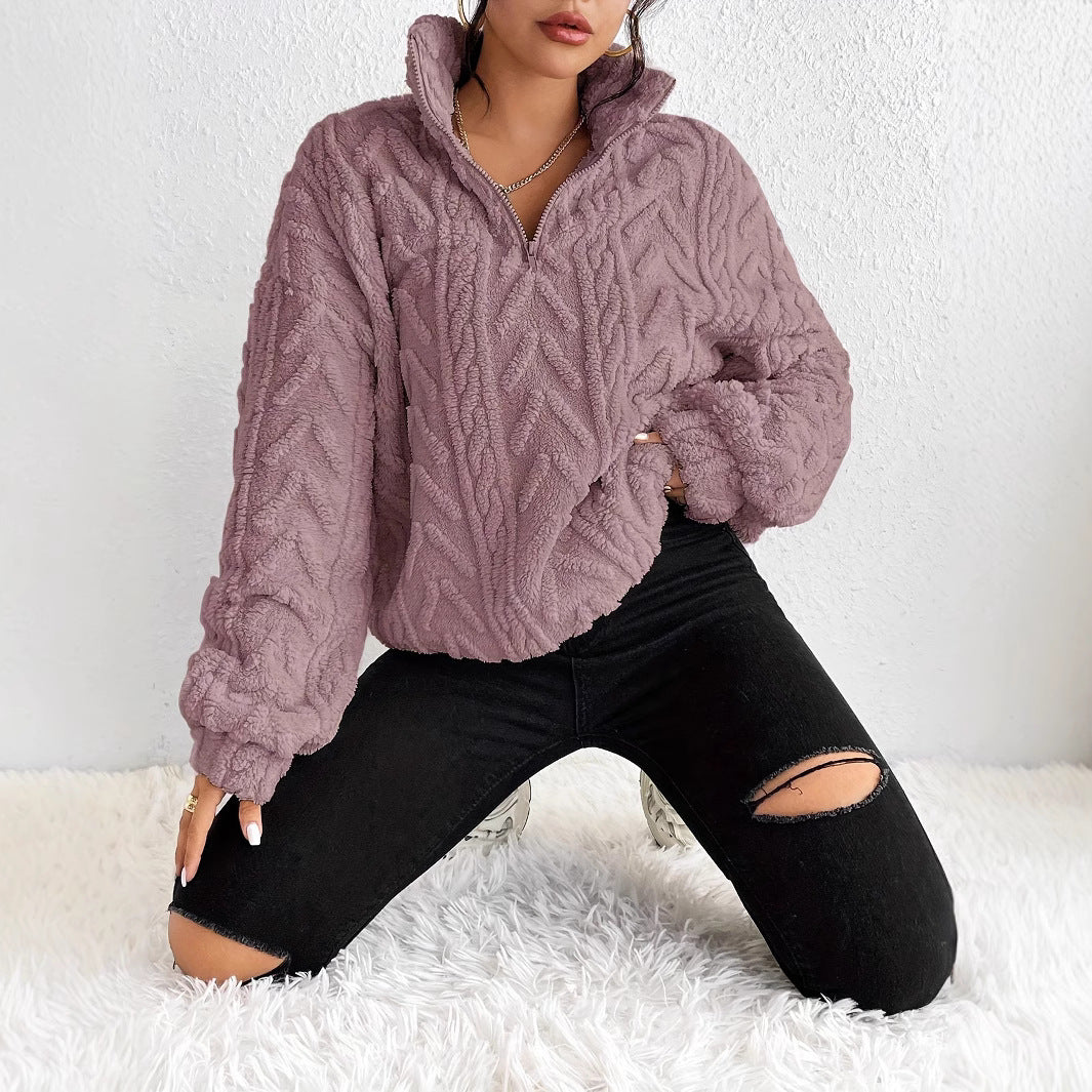 Damski Pullover z Wysokim Kołnierzem i Warkoczem | L&V - 4 - Livia-Moda