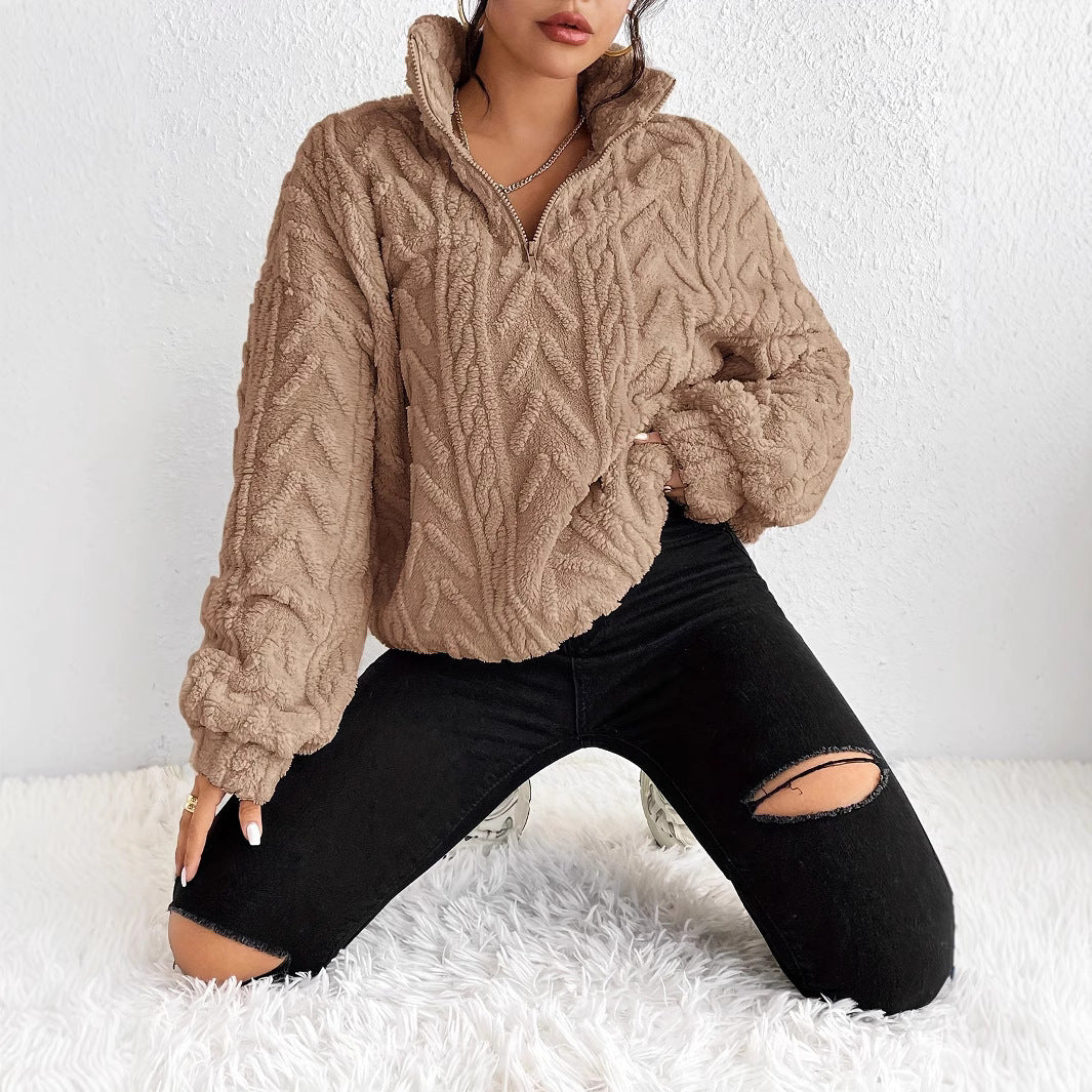 Damski Pullover z Wysokim Kołnierzem i Warkoczem | L&V - 5 - Livia-Moda