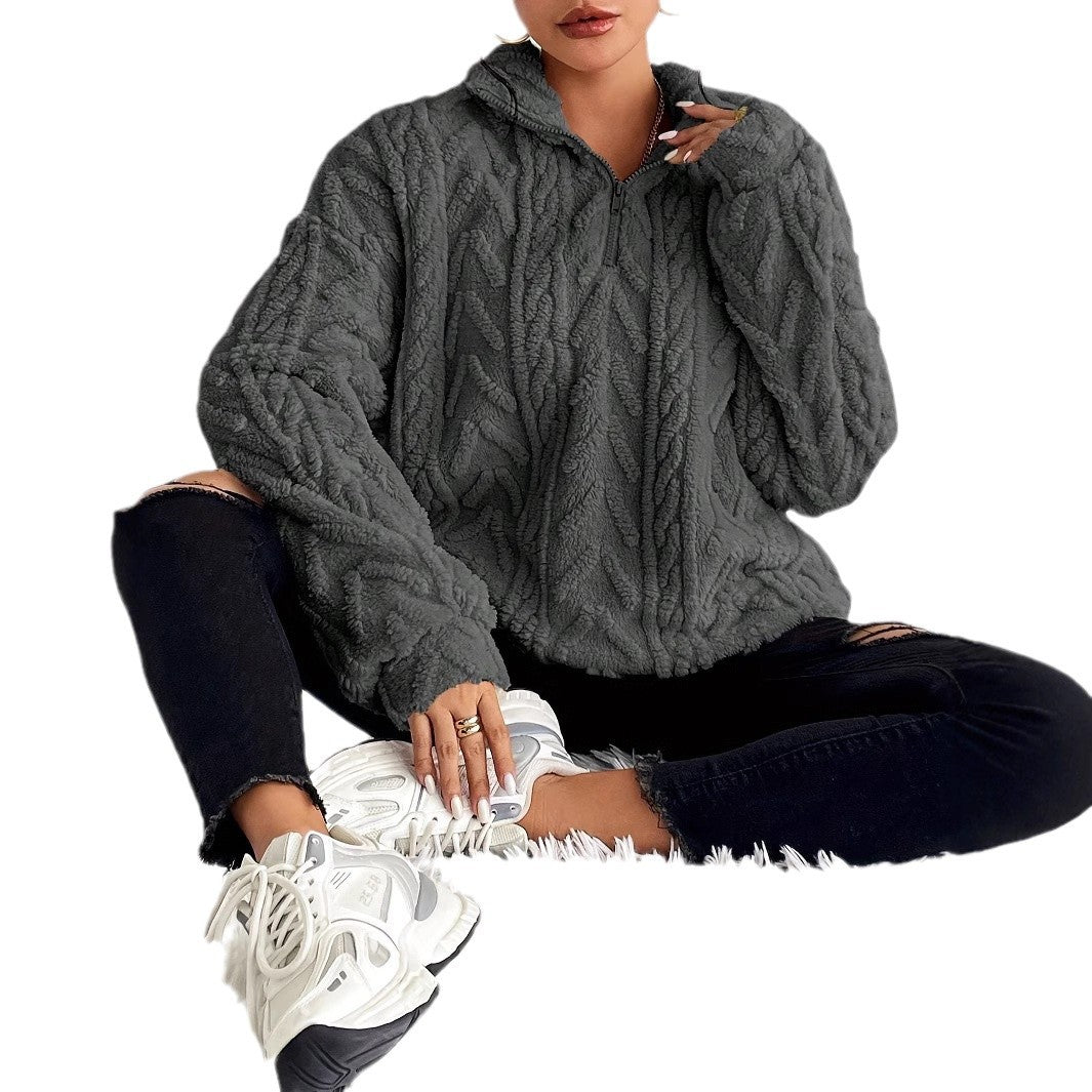 Damski Pullover z Wysokim Kołnierzem i Warkoczem | L&V - 6 - Livia-Moda