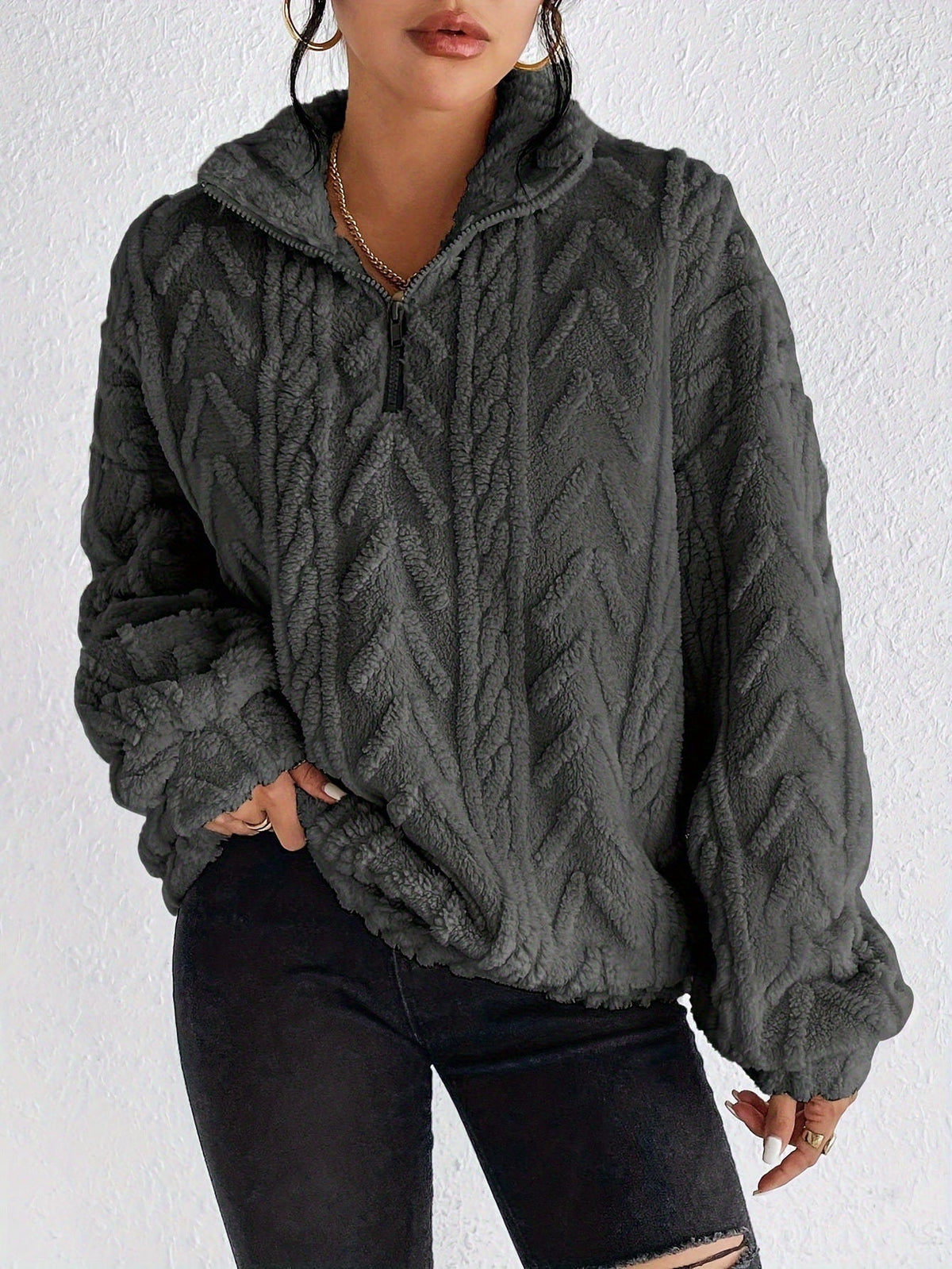 Damski Pullover z Wysokim Kołnierzem i Warkoczem | L&V - 10 - Livia-Moda