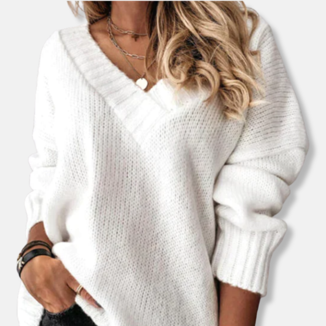 Pullover damski z dekoltem w serek i luźnym krojem | L&V - 1 - Livia-Moda