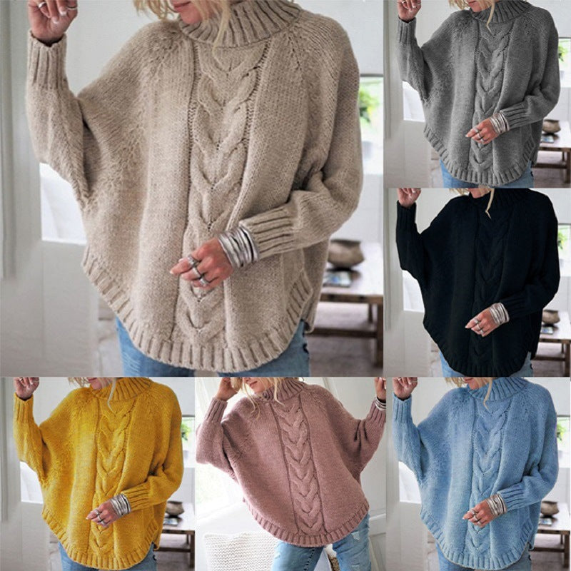 Pullover damski z wysokim kołnierzem i warkoczowym wzorem | L&V - 1 - Livia-Moda