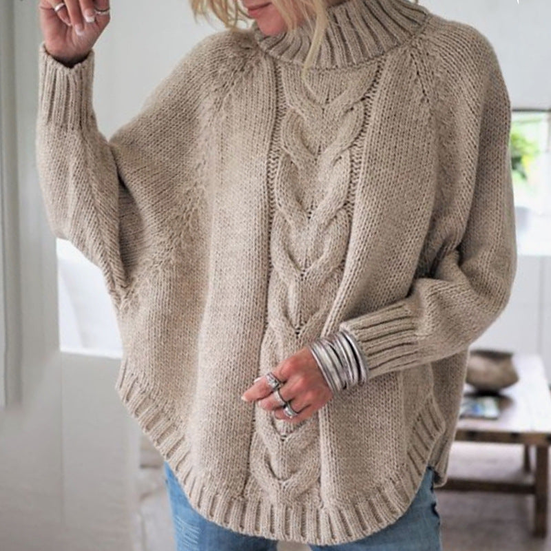 Pullover damski z wysokim kołnierzem i warkoczowym wzorem | L&V - 5 - Livia-Moda