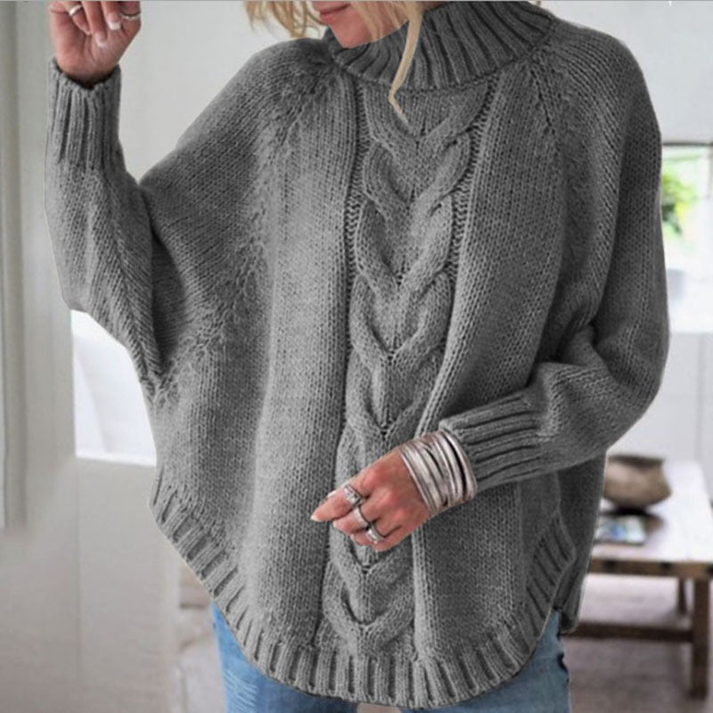 Pullover damski z wysokim kołnierzem i warkoczowym wzorem | L&V - 6 - Livia-Moda