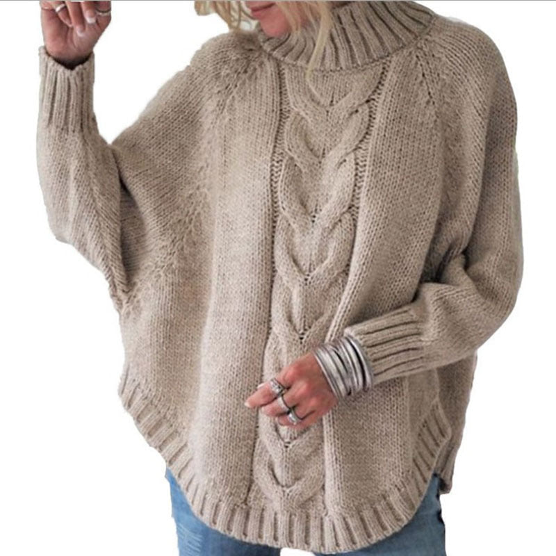 Pullover damski z wysokim kołnierzem i warkoczowym wzorem | L&V - 7 - Livia-Moda