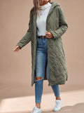 Damski płaszcz z kapturem i zamkiem błyskawicznym, długi krój | L&V - 1 - Livia-Moda