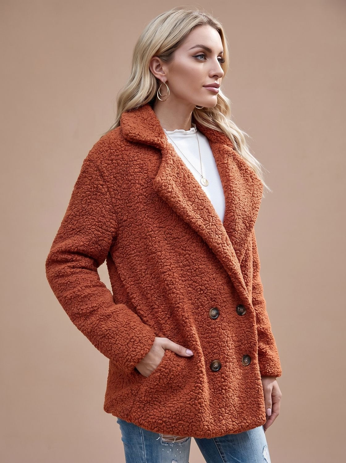 Kurtka damska z podwójnym zapięciem i klasycznym kołnierzem - 5 - Livia-Moda
