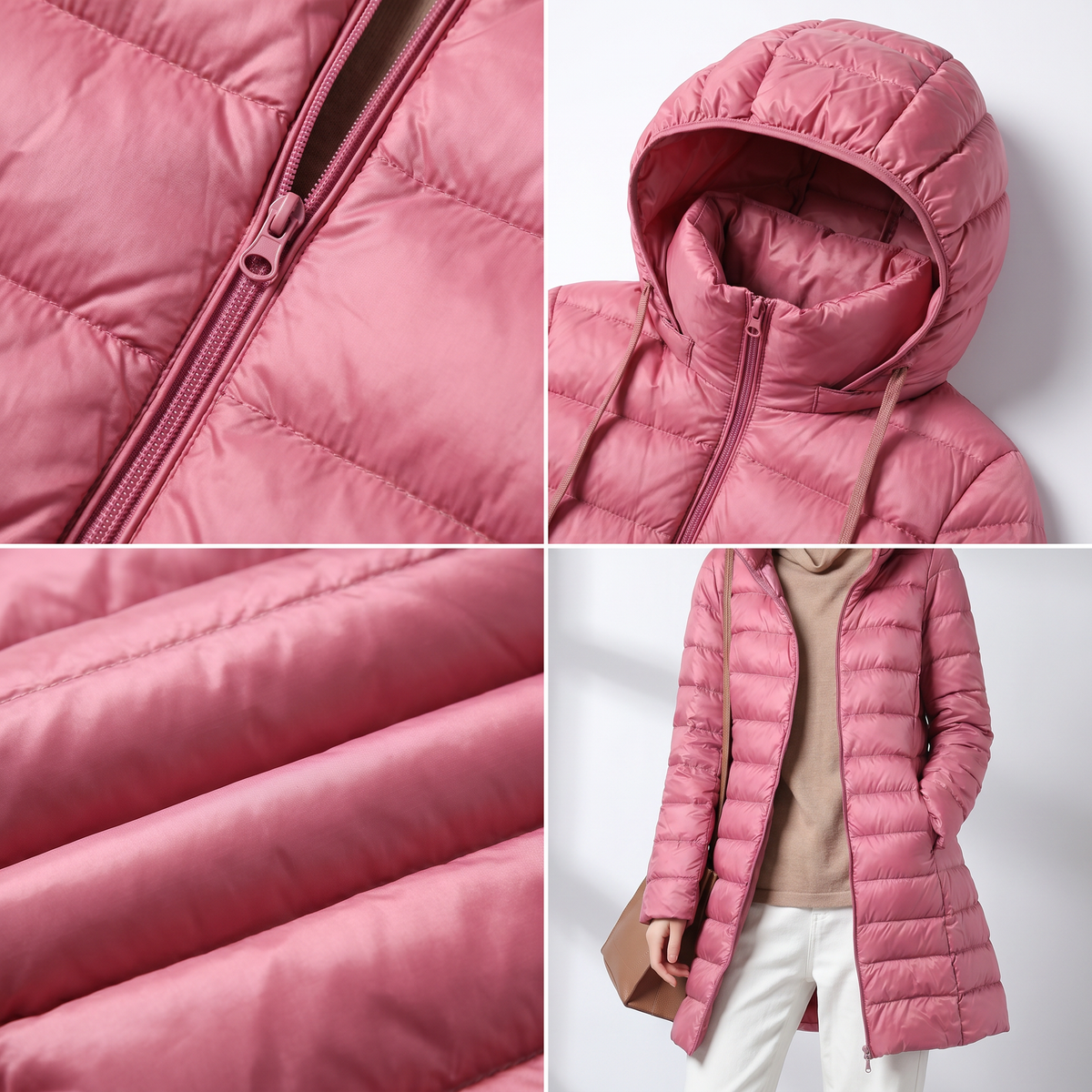 Damska kurtka pikowana z kapturem, taliowany krój i praktyczne detale - 10 - Livia-Moda