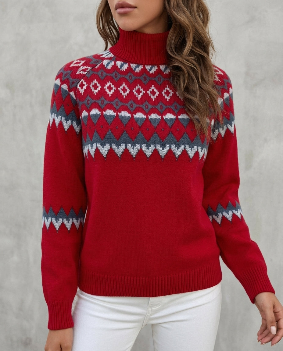 Pullover damski z golfem i wzorem - 1 - Livia-Moda