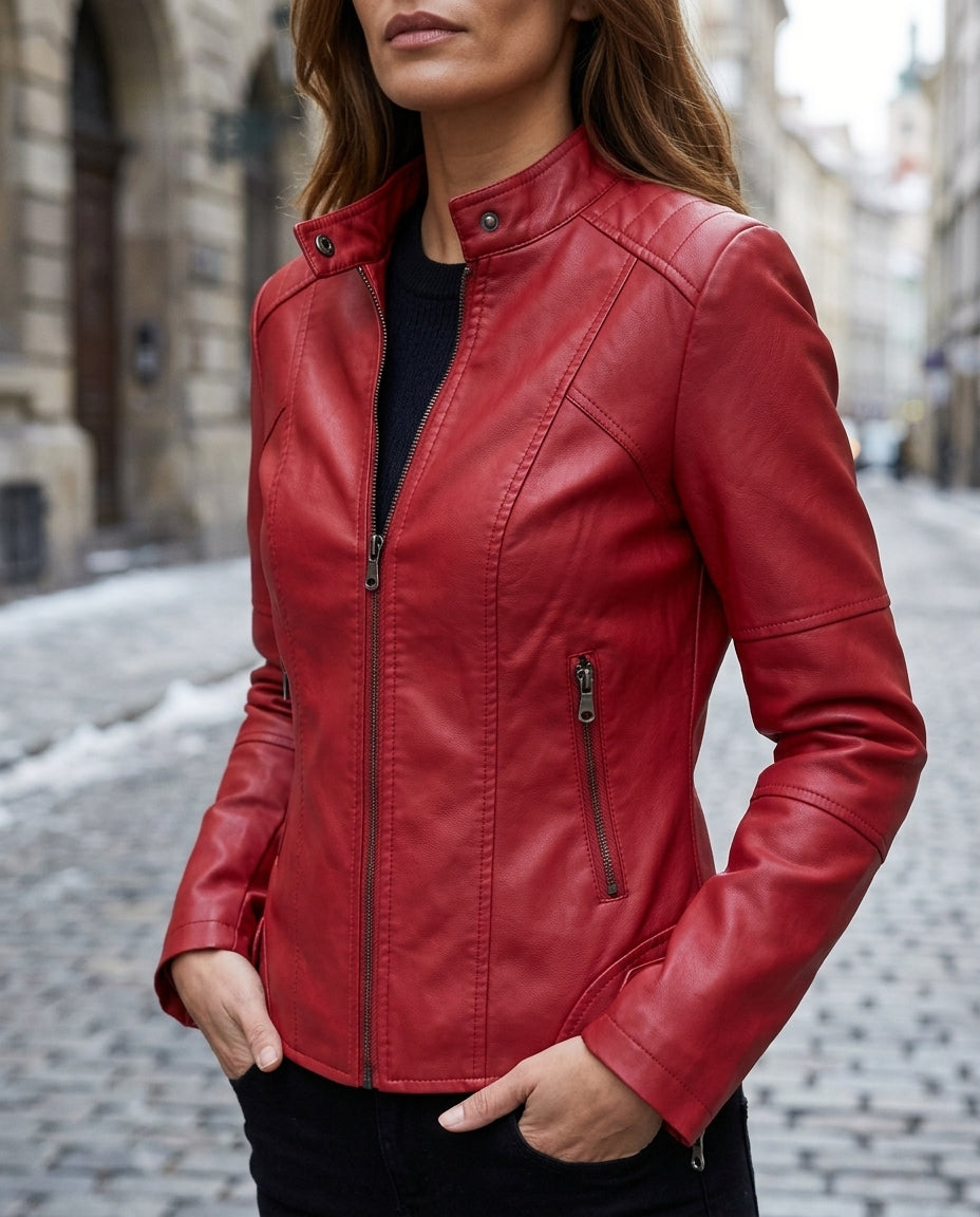 Damska kurtka z kołnierzem stojącym z dopasowanym krojem - 1 - Livia-Moda