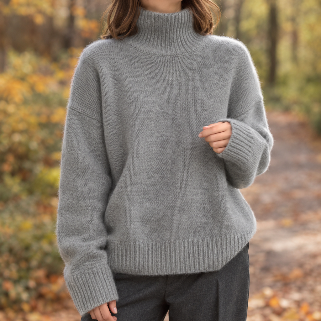 Pullover damski z wysokim kołnierzem i luźnym krojem - wygodny i stylowy - 1 - Livia-Moda