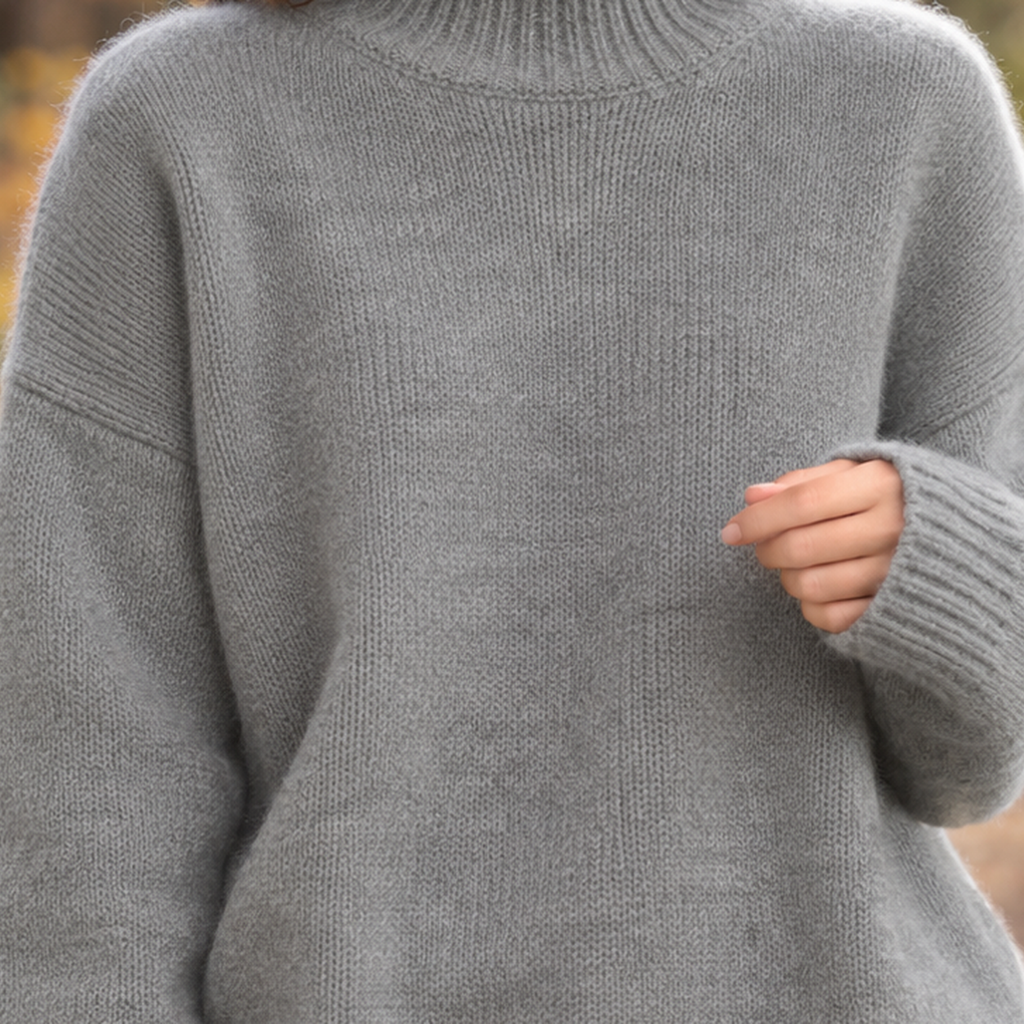 Pullover damski z wysokim kołnierzem i luźnym krojem - wygodny i stylowy - 2 - Livia-Moda