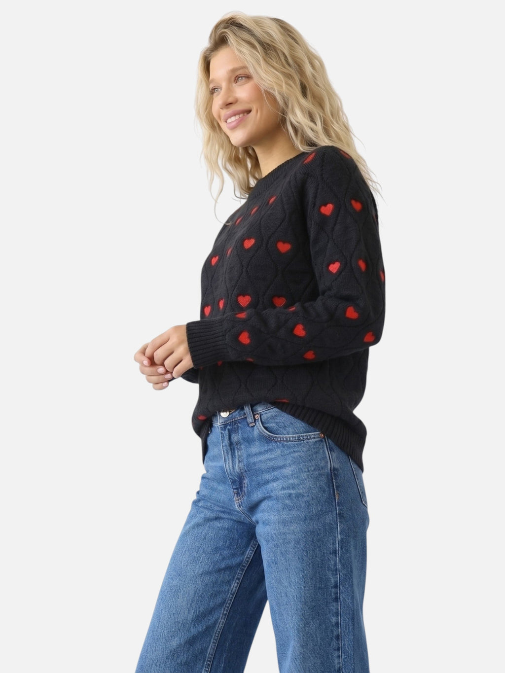 Pullover damski o klasycznym kroju z motywem serca - 5 - Livia-Moda