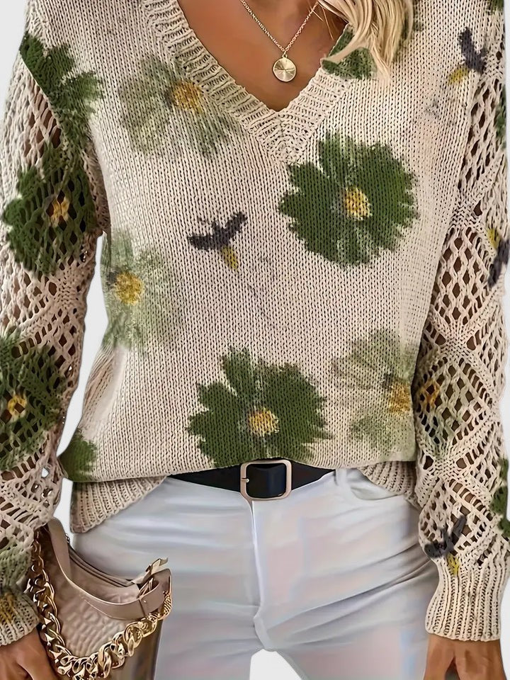 Pullover damski z dekoltem w serek i luźnym krojem z detalami - 4 - Livia-Moda