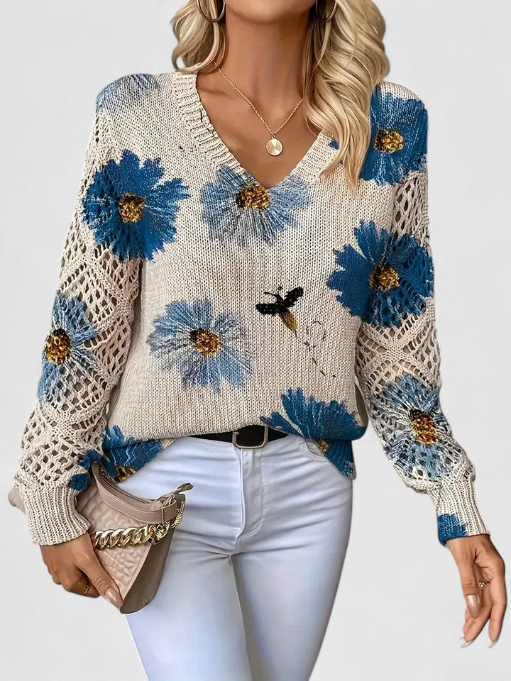 Pullover damski z dekoltem w serek i luźnym krojem z detalami - 5 - Livia-Moda