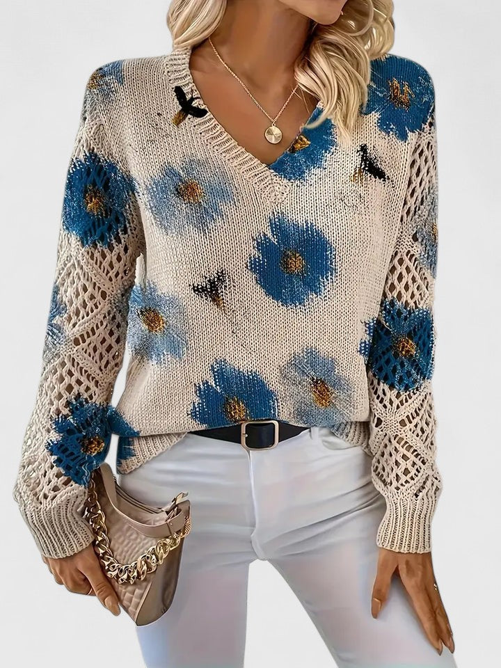 Pullover damski z dekoltem w serek i luźnym krojem z detalami - 6 - Livia-Moda