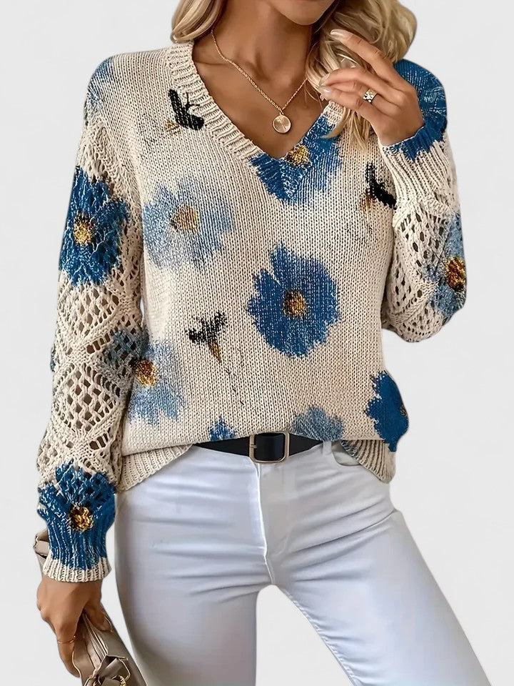 Pullover damski z dekoltem w serek i luźnym krojem z detalami - 7 - Livia-Moda