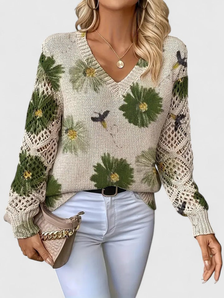 Pullover damski z dekoltem w serek i luźnym krojem z detalami - 9 - Livia-Moda