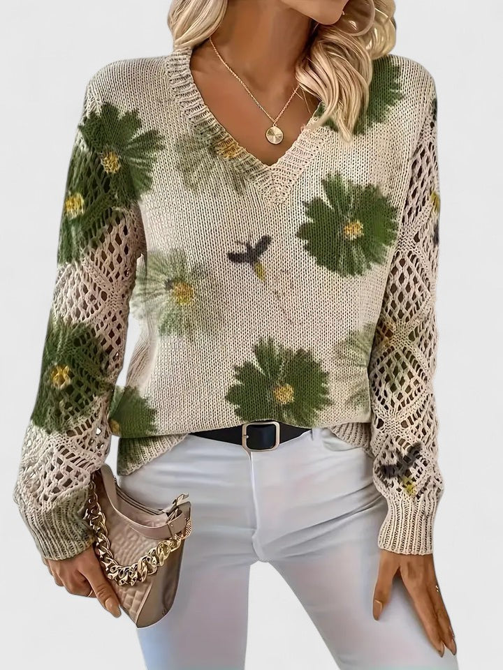 Pullover damski z dekoltem w serek i luźnym krojem z detalami - 10 - Livia-Moda