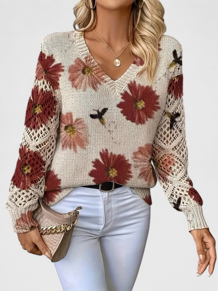 Pullover damski z dekoltem w serek i luźnym krojem z detalami - 12 - Livia-Moda