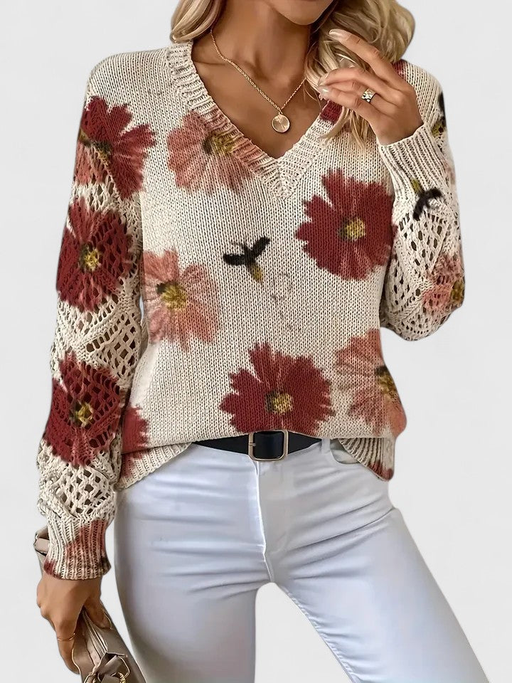 Pullover damski z dekoltem w serek i luźnym krojem z detalami - 13 - Livia-Moda