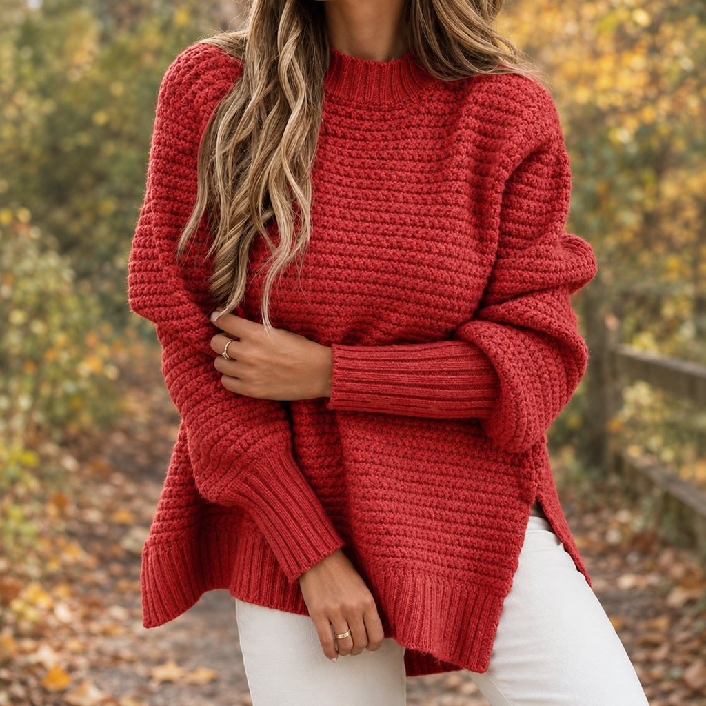 Pullover damski z luźnym krojem i wysokim dekoltem | L&V - 1 - Livia-Moda