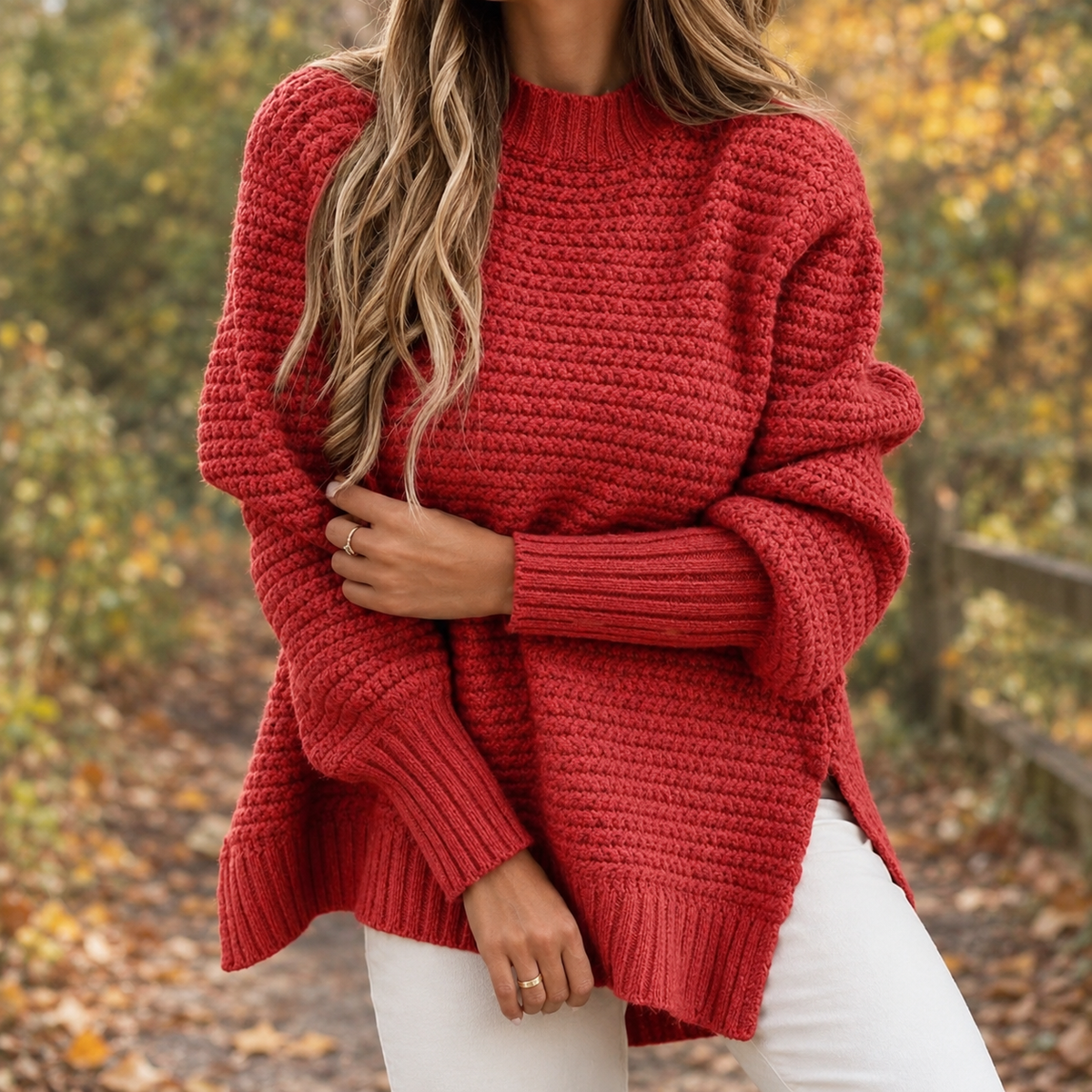Pullover damski z luźnym krojem i wysokim dekoltem | L&V - 1 - Livia-Moda