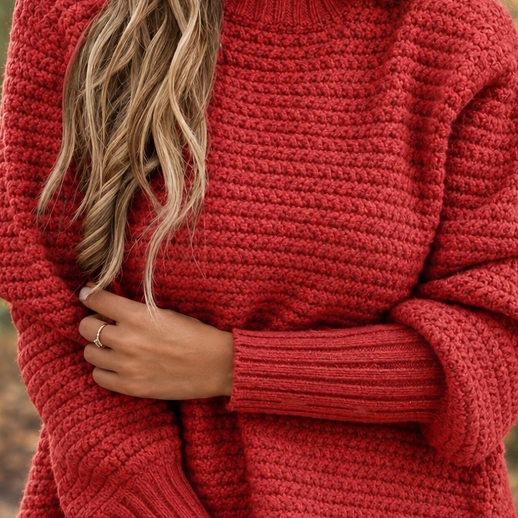 Pullover damski z luźnym krojem i wysokim dekoltem | L&V - 2 - Livia-Moda