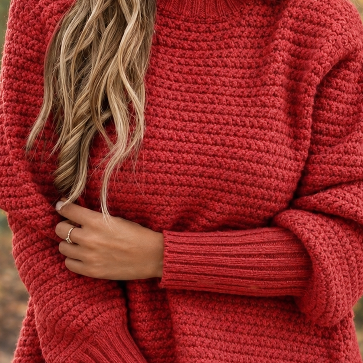 Pullover damski z luźnym krojem i wysokim dekoltem | L&V - 2 - Livia-Moda
