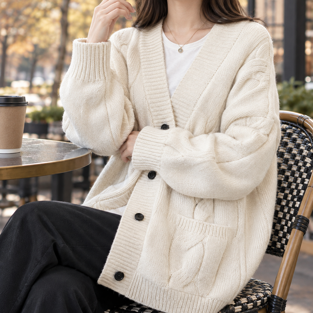Cardigan damski oversize z guzikami i kieszeniami | L&V - 1 - Livia-Moda
