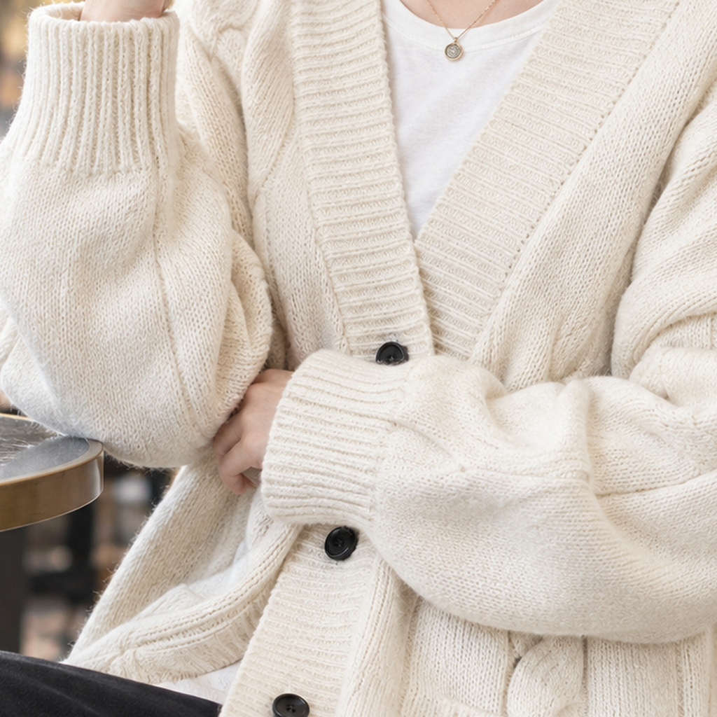 Cardigan damski oversize z guzikami i kieszeniami | L&V - 2 - Livia-Moda