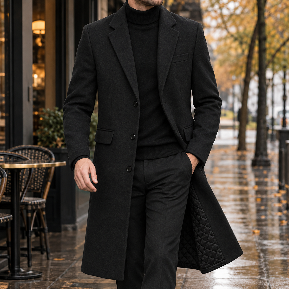 Płaszcz męski o klasycznym kroju z zapięciem na guziki - 1 - Livia-Moda