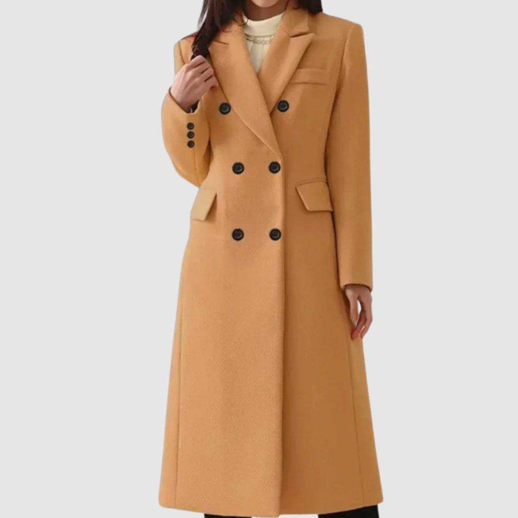 Płaszcz damski podwójnie zapięty z eleganckim krojem i wyrazistymi detalami - 1 - Livia-Moda