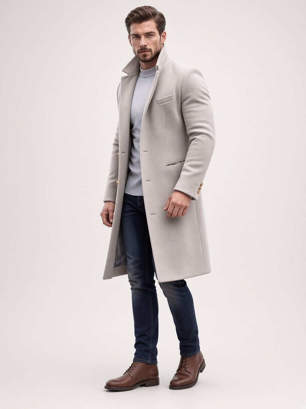 Płaszcz męski klasyczny z długim krojem i eleganckimi detalami - 5 - Livia-Moda