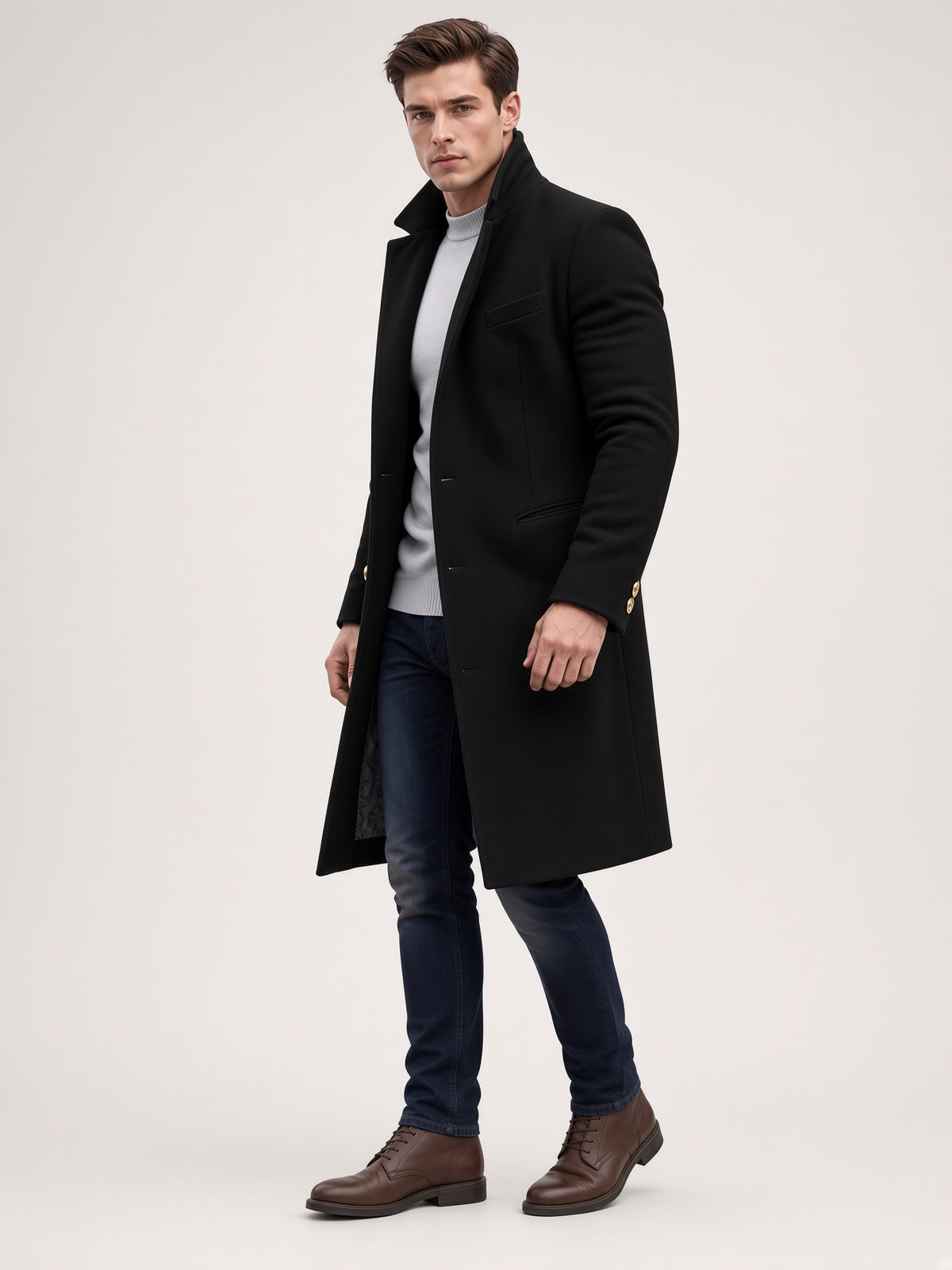 Płaszcz męski klasyczny z długim krojem i eleganckimi detalami - 8 - Livia-Moda