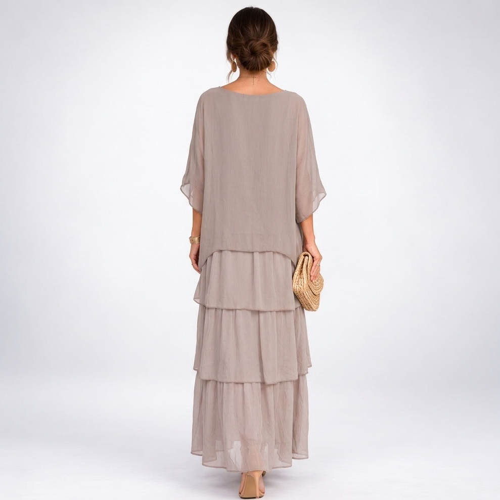 Sukienka maxi damska z falującym krojem i luźnymi rękawami - 2 - Livia-Moda