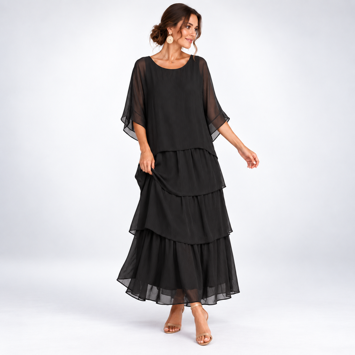 Sukienka maxi damska z falującym krojem i luźnymi rękawami - 7 - Livia-Moda