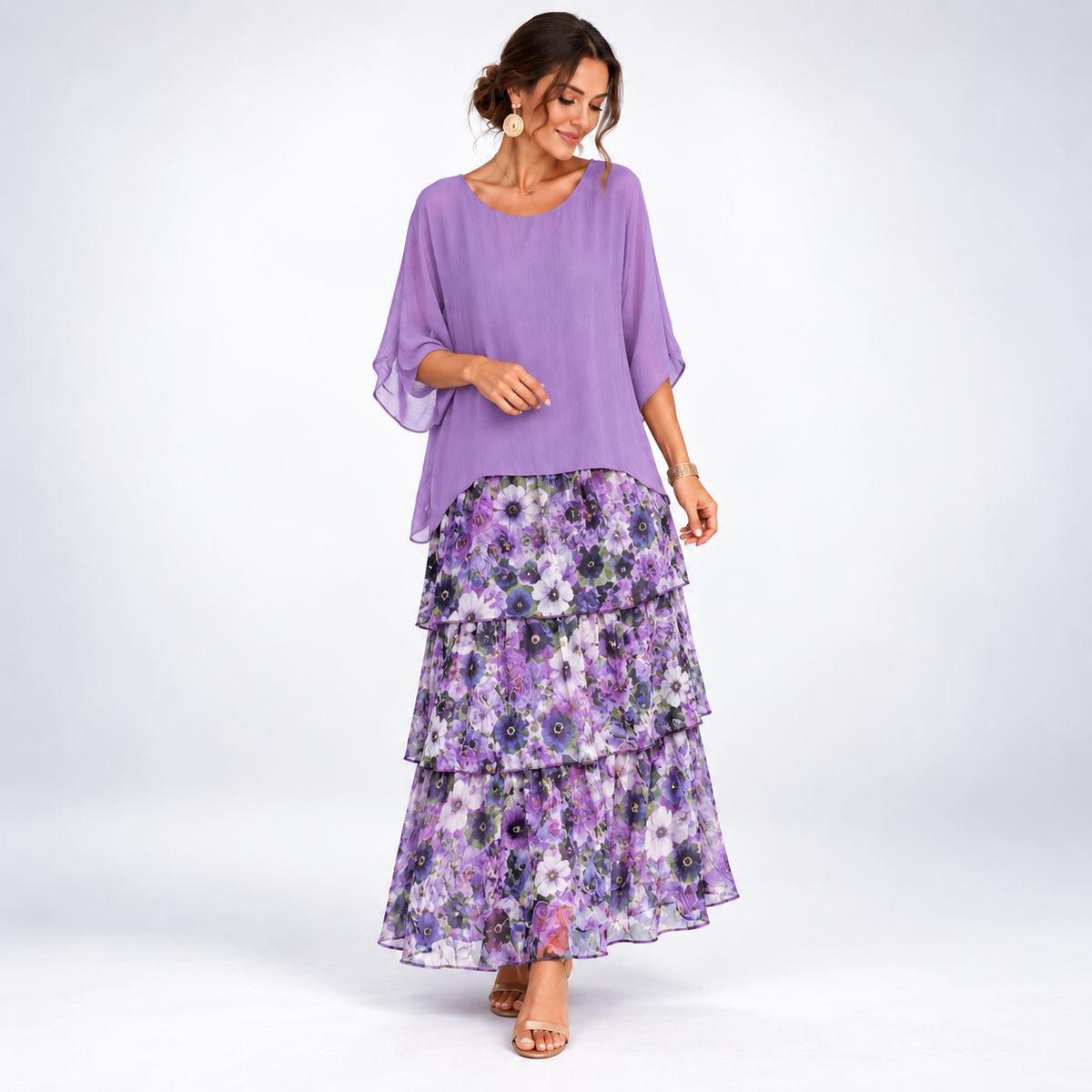 Sukienka maxi damska z falującym krojem i luźnymi rękawami - 10 - Livia-Moda