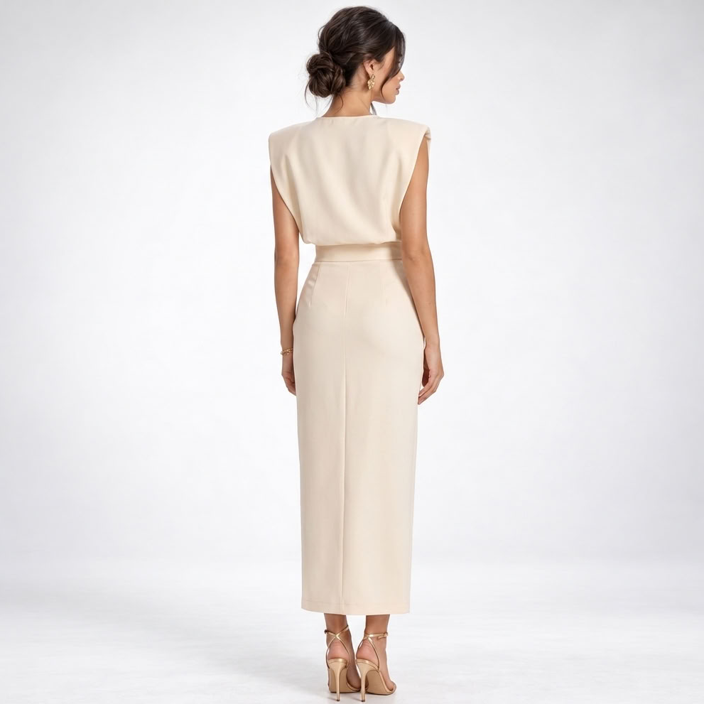 Sukienka maxi damska z eleganckim krojem i rozcięciem - 2 - Livia-Moda