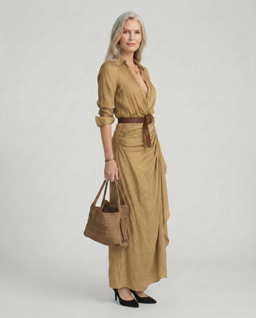Sukienka maxi damska kopertowa z długim rękawem i paskiem - 2 - Livia-Moda