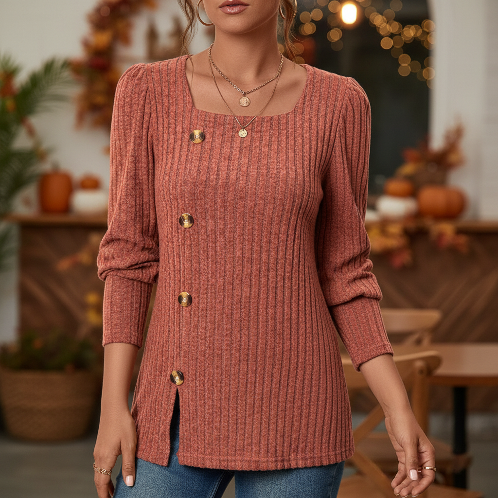 Pullover damski z kwadratowym dekoltem i długimi rękawami - 1 - Livia-Moda