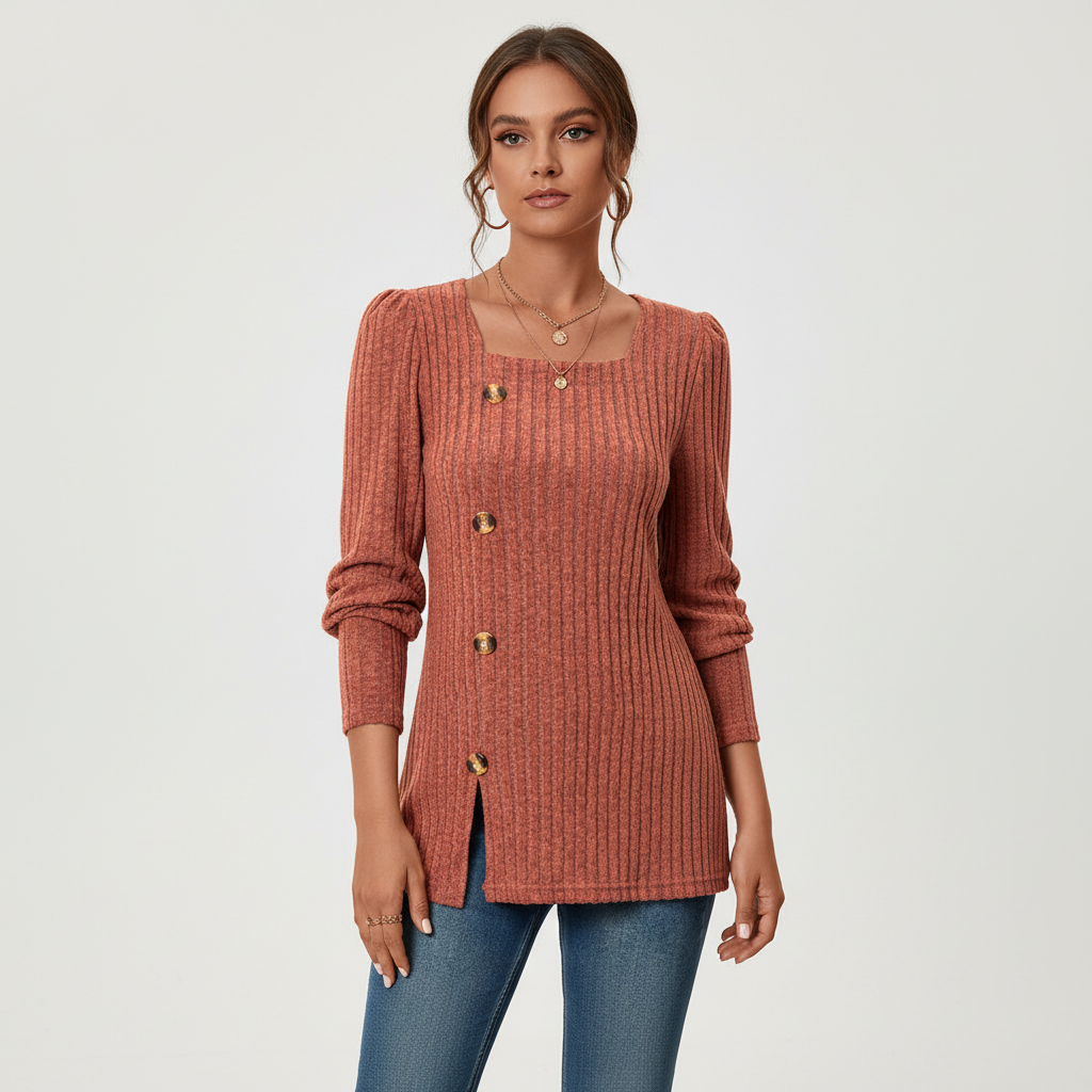 Pullover damski z kwadratowym dekoltem i długimi rękawami - 2 - Livia-Moda